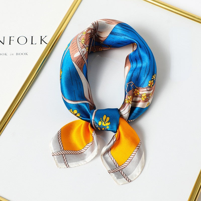 Silk Scarf Women's Spring And Summer New Fashion Professional All-match Printing Satin Silk Small Square Scarf Soft Scarf