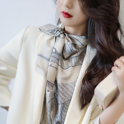 Bow Float Collar 16MM Twill Silk Printed Shirt Top