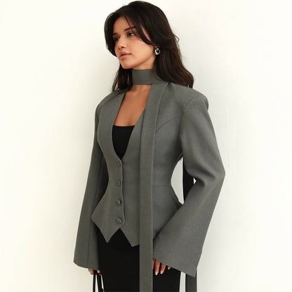 VelvaScarf Draped Suit Coat