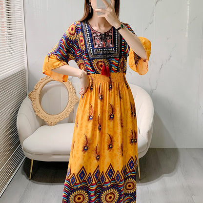 Skirt Crew Neck Ruffle Half Sleeve Cotton Silk Dress