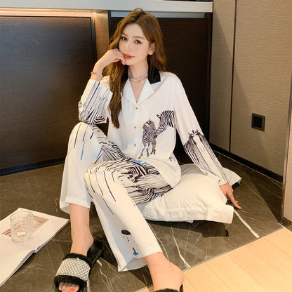 Ice Silk Printed Long Sleeved Pants