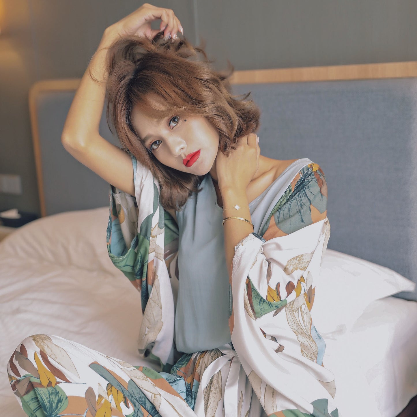 Cotton Silk Three-piece Pajamas Comfortable Long-sleeved Coveralls