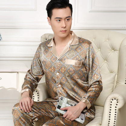 Silk Long Sleeve Men's Pajamas Plus Size Homewear