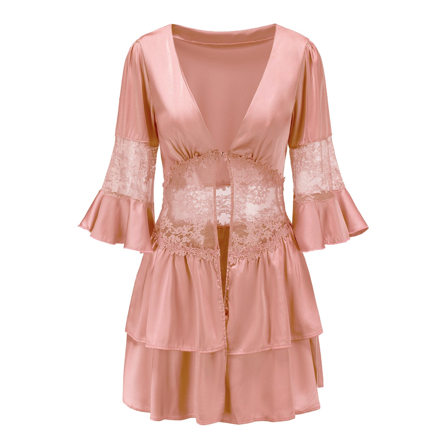 Ice Silk Pajamas Suspender Skirt Suit Lace Perspective Straps