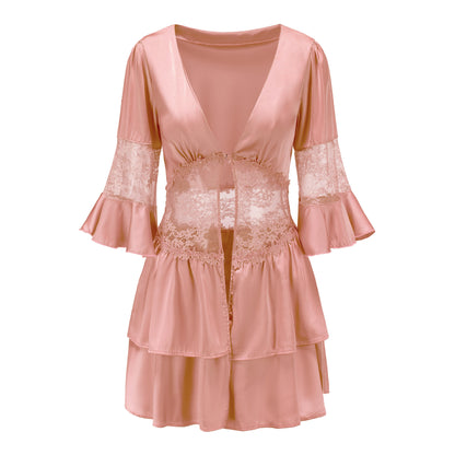 Ice Silk Pajamas Suspender Skirt Suit Lace Perspective Straps