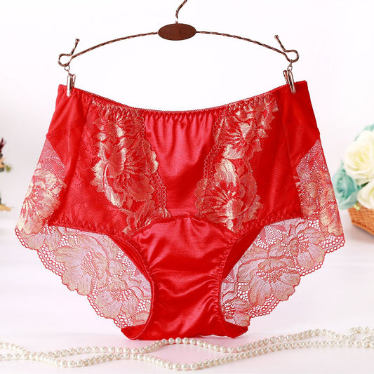 Women's Ice Silk Mid-high Waist Sexy Lace Underwear