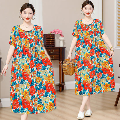 Loose Fat Mom Cotton Silk Long Skirt Cotton Summer