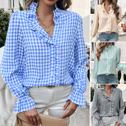 Éclaire RufflePlaid Blouse