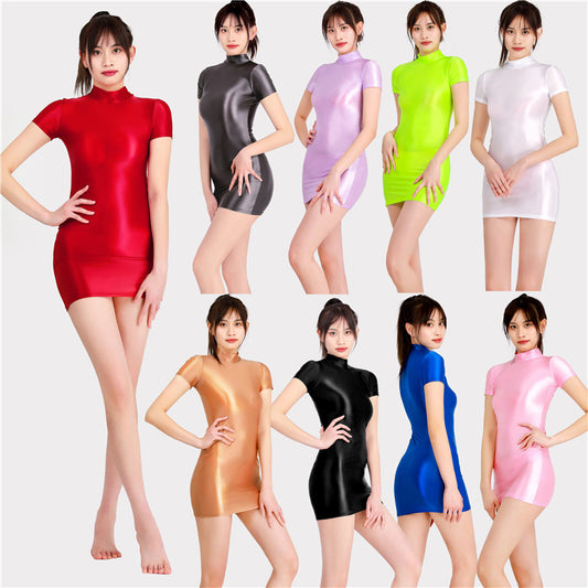 Women's Fashion Casual Oil Bright Ice Silk Dress