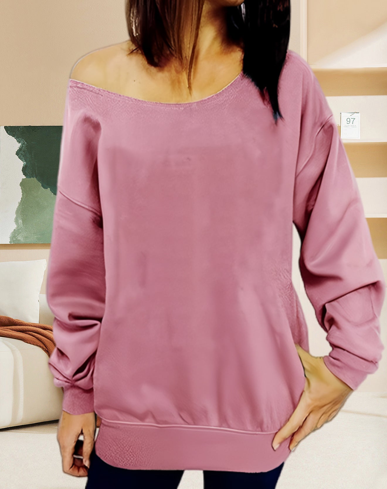 SoloChic Slant Collar Sweatshirt