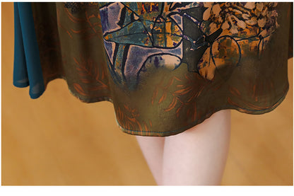 Silk Like Dress Printed Belly Covered