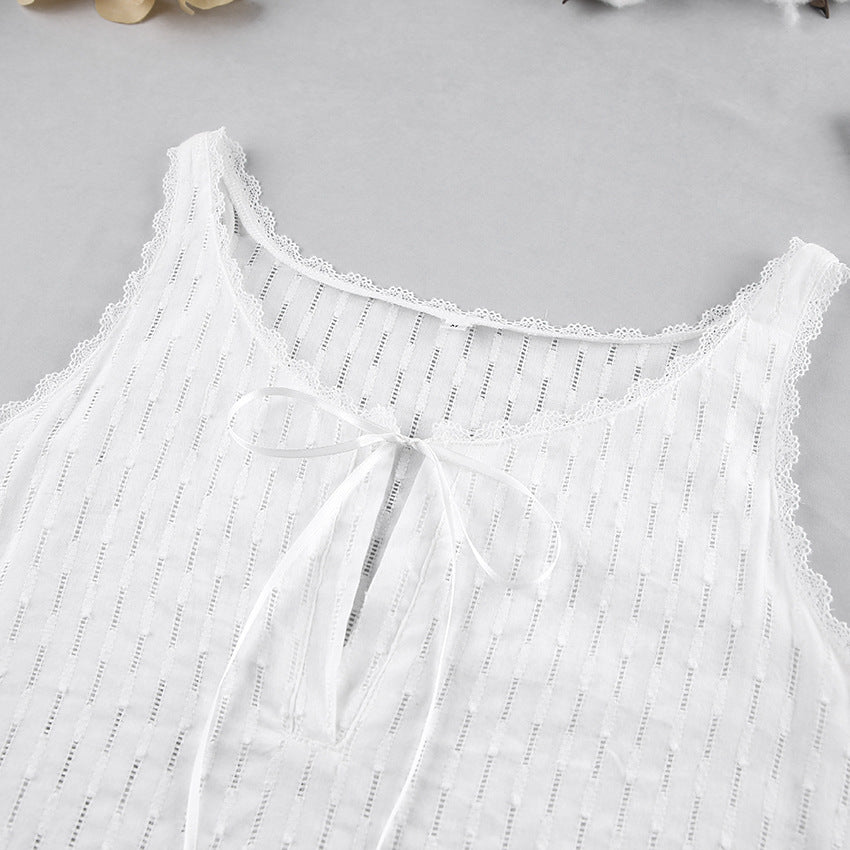 Sleeping Dress Cotton Silk Halter Short Skirt Hollow Fashion