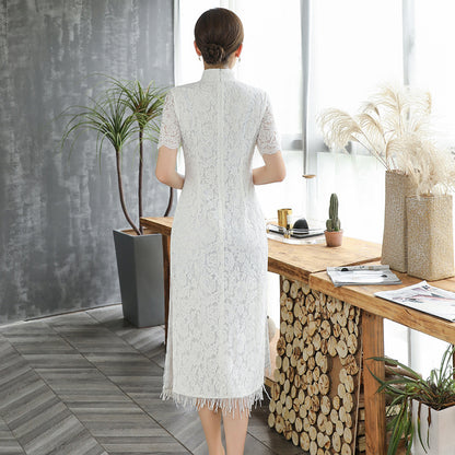 Bead Curtain Tassel Silk Flower Mid-length Improved Dress