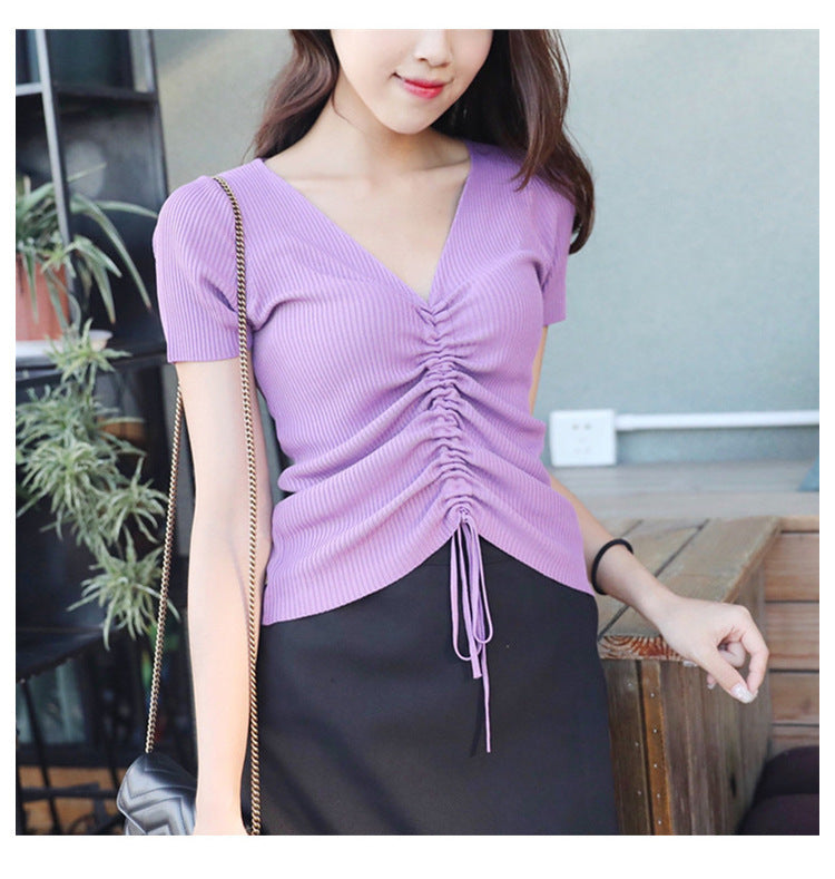 V-neck ice silk sweater
