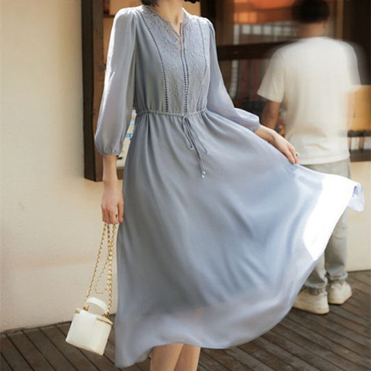 Embroidered Light And Elegant Imitation Mulberry Silk Dress Ladies