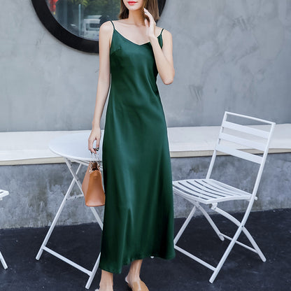 Women's long dress silk vest suspender skirt