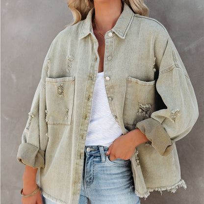 UrbanEdge Retro Ripped Denim Coat
