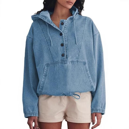 DenimHaven Button Hoodie Pullover