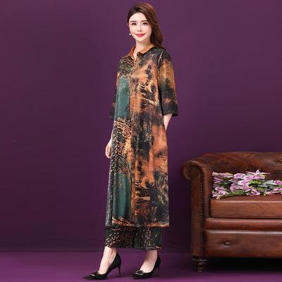 Cardigan silk Cheongsam two-piece set