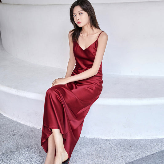 Women's long dress silk vest suspender skirt