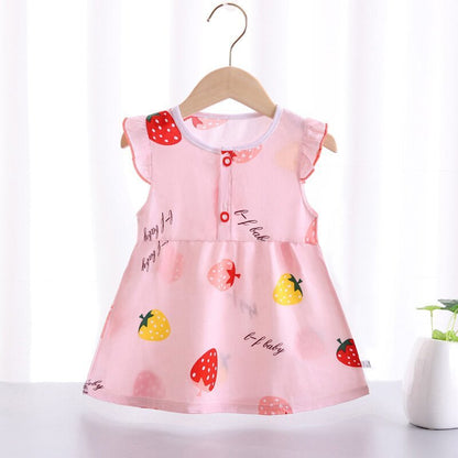 Girls Fashion Print Thin Cotton Silk Dress