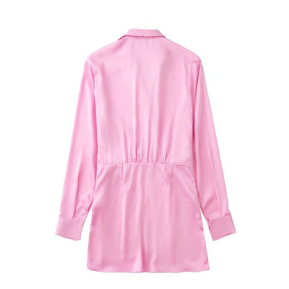 Women's Fashionable Temperament Pure Color Silk Satin Dress