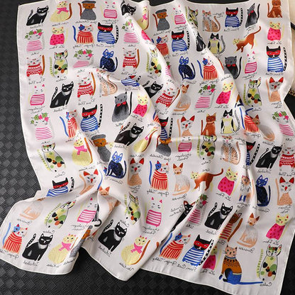 Printed Cat Professional Big Square Scarf Silk Scarf Women's Clothing