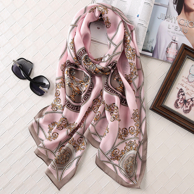Silk Printed Scarf Medium Length Satin Sunshade Shawl
