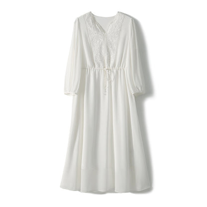 Embroidered Light And Elegant Imitation Mulberry Silk Dress Ladies