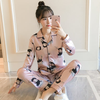 Ice Silk Pajamas Women's Spring And Autumn Long Sleeves