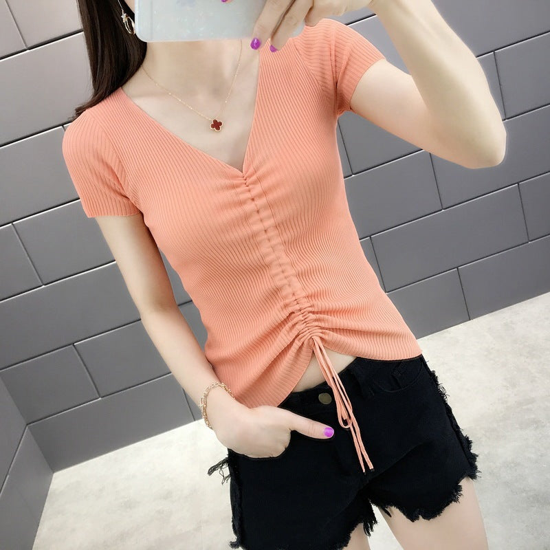 V-neck ice silk sweater