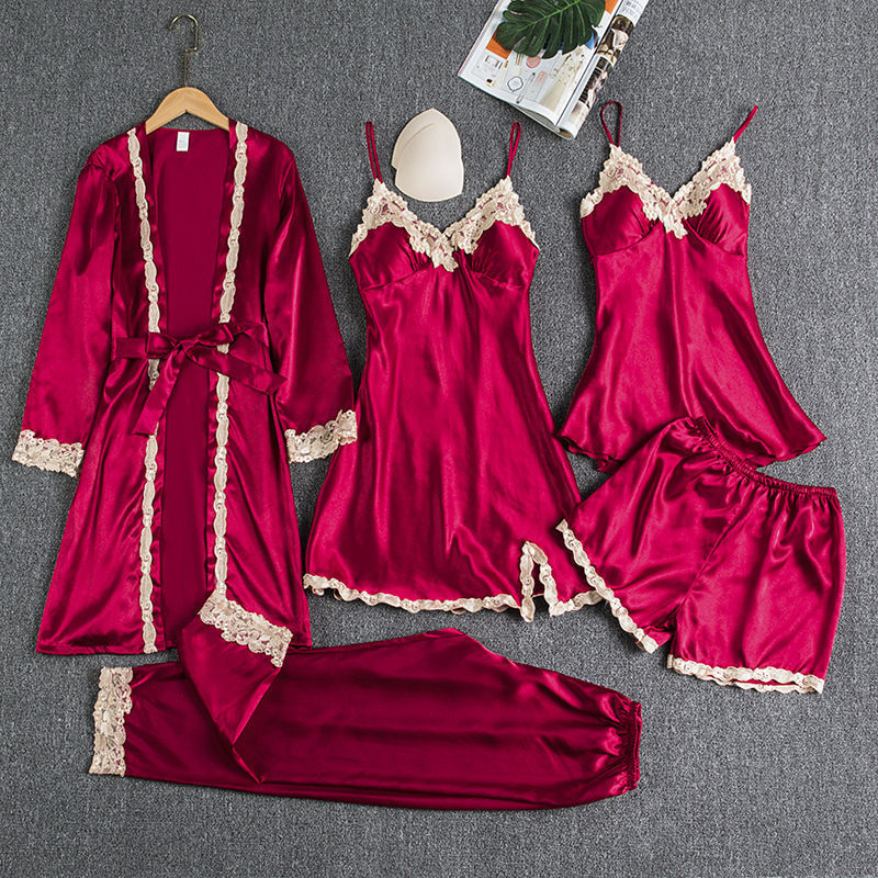 Women's Summer Ice Silk Pajamas With Chest Pad