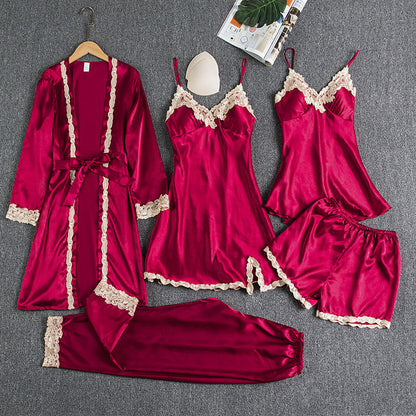 Women's Summer Ice Silk Pajamas With Chest Pad