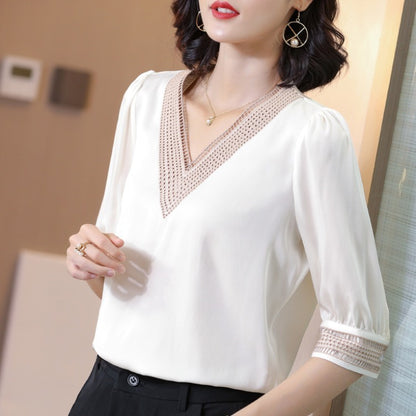 Temperament V-neck silk shirt