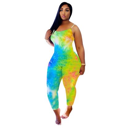 Printed milk silk cropped trousers jumpsuit