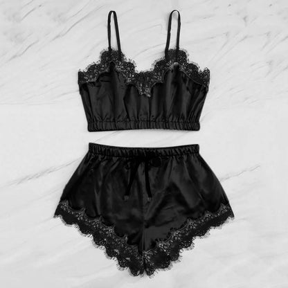 Two-piece embroidered silk shorts