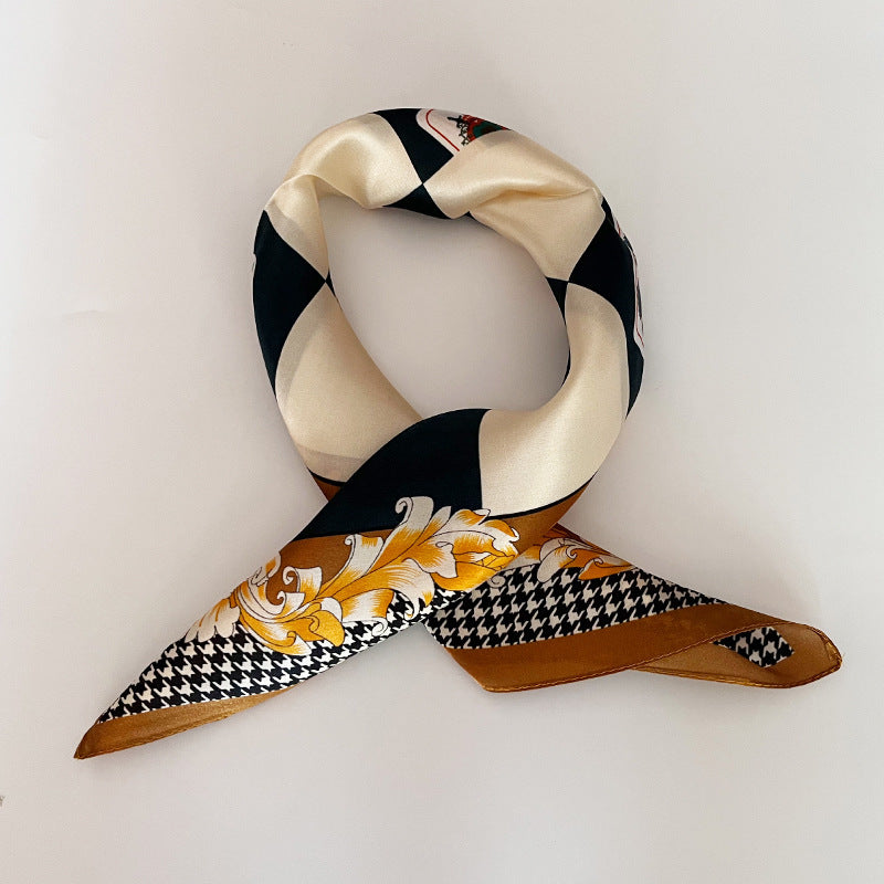 Silk Scarf Women's Spring And Summer New Fashion Professional All-match Printing Satin Silk Small Square Scarf Soft Scarf