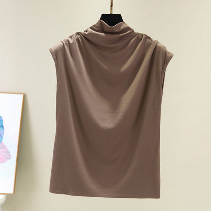 Ice silk thread half high neck sleeveless t-shirt