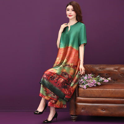 Cardigan silk Cheongsam two-piece set