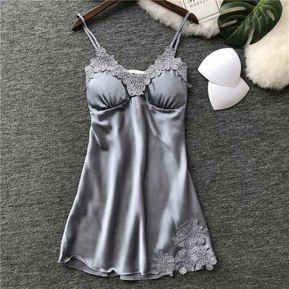 Women's sexy strappy ice silk nightdress