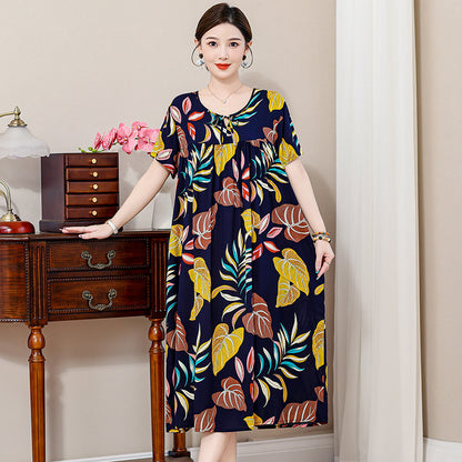 Loose Fat Mom Cotton Silk Long Skirt Cotton Summer