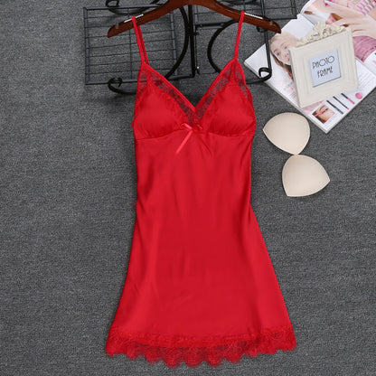 Ice Silk Sling Nightdress Solid Color With Chest Pad