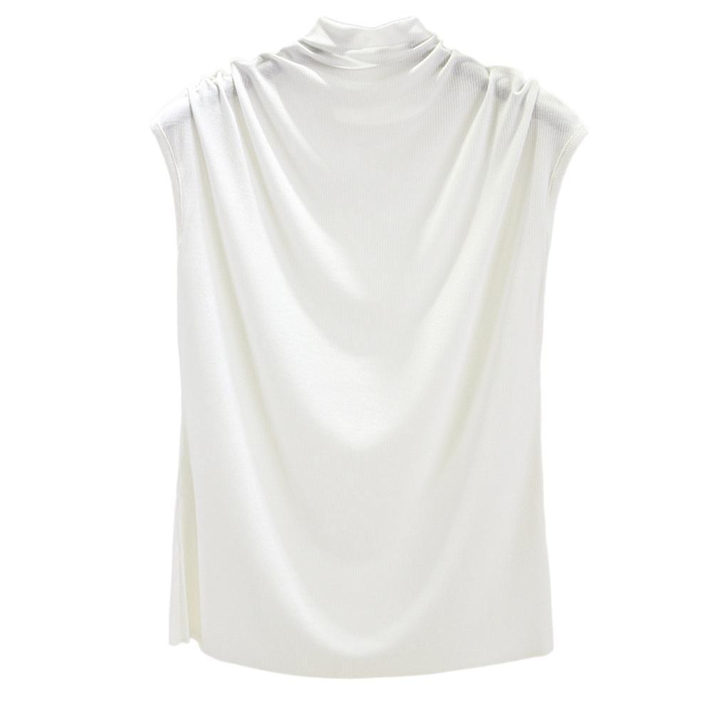 Ice silk thread half high neck sleeveless t-shirt