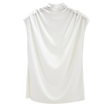 Ice silk thread half high neck sleeveless t-shirt