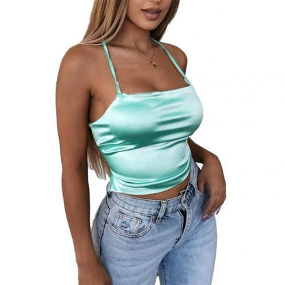 Pure color women's simulation silk sling top