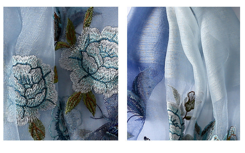 Silk scarf with wild embroidery in spring