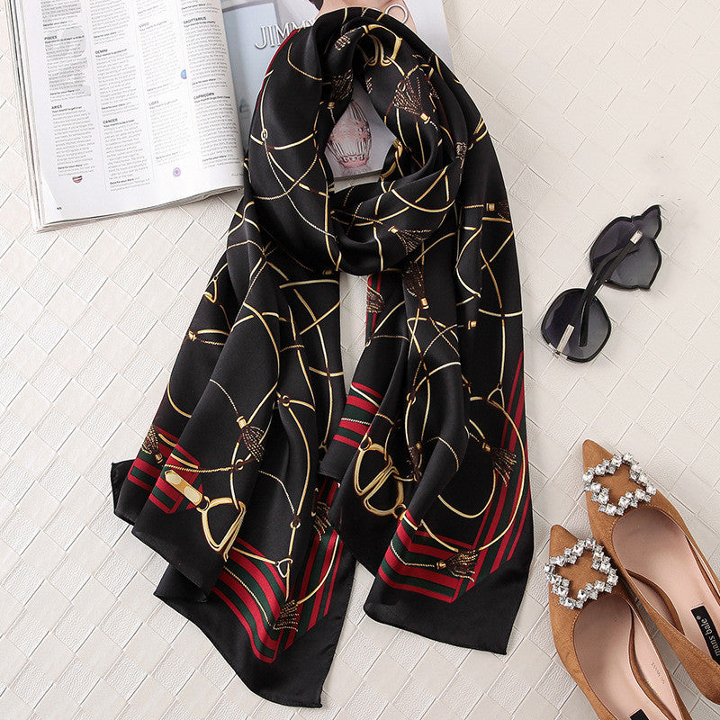 Silk Printed Scarf Medium Length Satin Sunshade Shawl