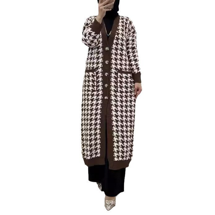 ZahraCheck Houndstooth Wool Cardigan