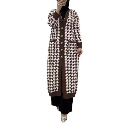 ZahraCheck Houndstooth Wool Cardigan