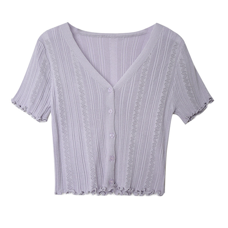 Retro ice silk hollow knit sweater